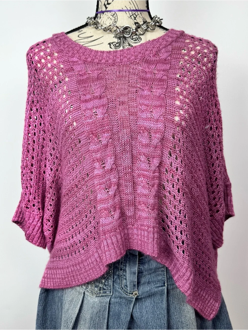Mossimo Supply Co. Open-Knit Cable Poncho in Pink - Picture 1 of 6